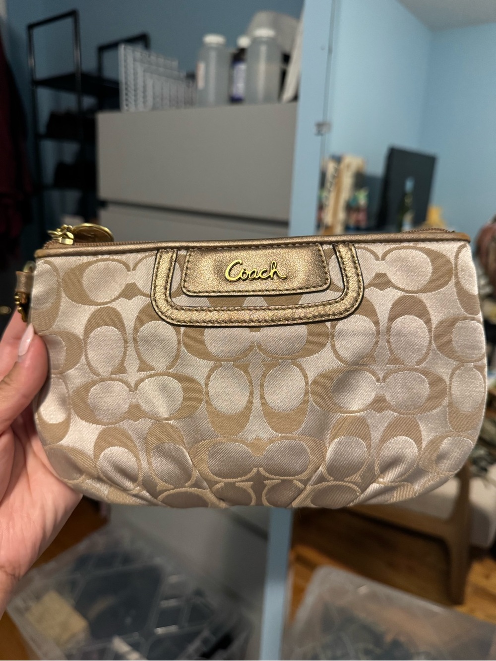 Coach Metallic Gold Signature Wristlet Pouch